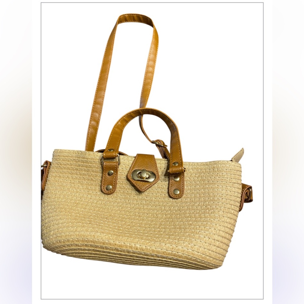 Elegant Tan 100% Paper Woven Handbag